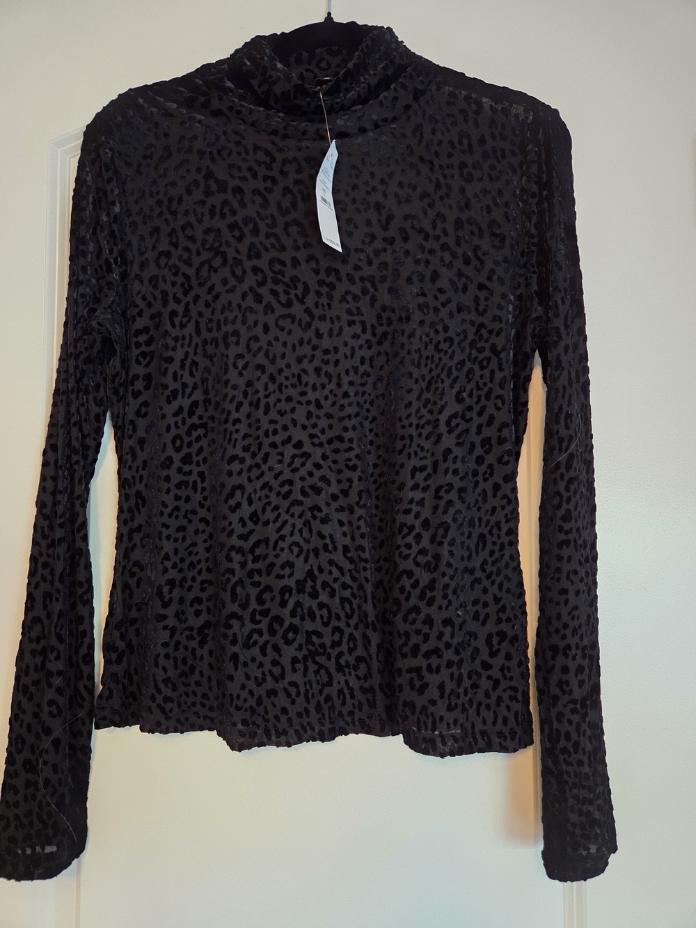 White House Black Market Black Leopard Burnout Long Sleeve Mock Neck Top